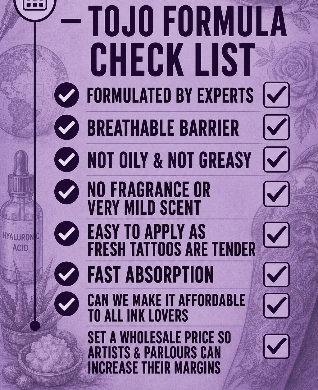 Tojo formula check list - formulated by experts, breathable barrier, not oily or greasy, fast absorption